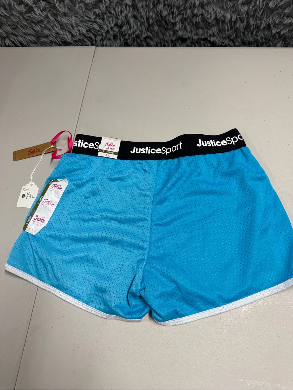 Justice Bright Turquoise Athletic Shorts with Black Waistband